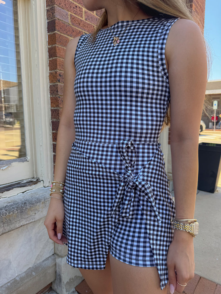 Gingham Print Athleisure Dress- Black