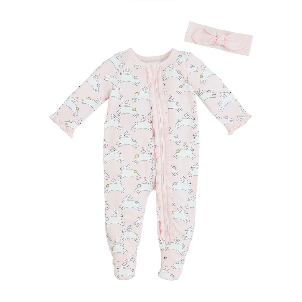 Bunny Sleeper Pajamas & Headband Set- Pink