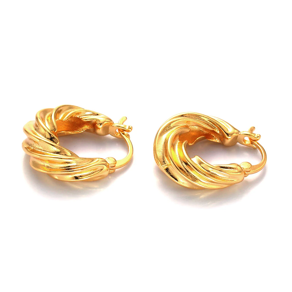 Gold Chubby Twisted Croissant Latch Hoop Earrings