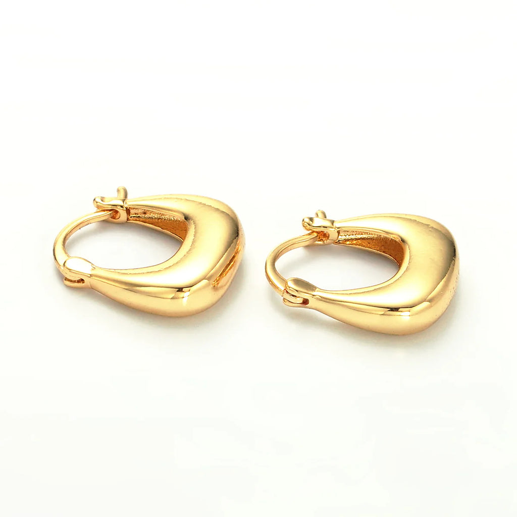 Gold 18mm Dome Square Latch Hoop Earrings