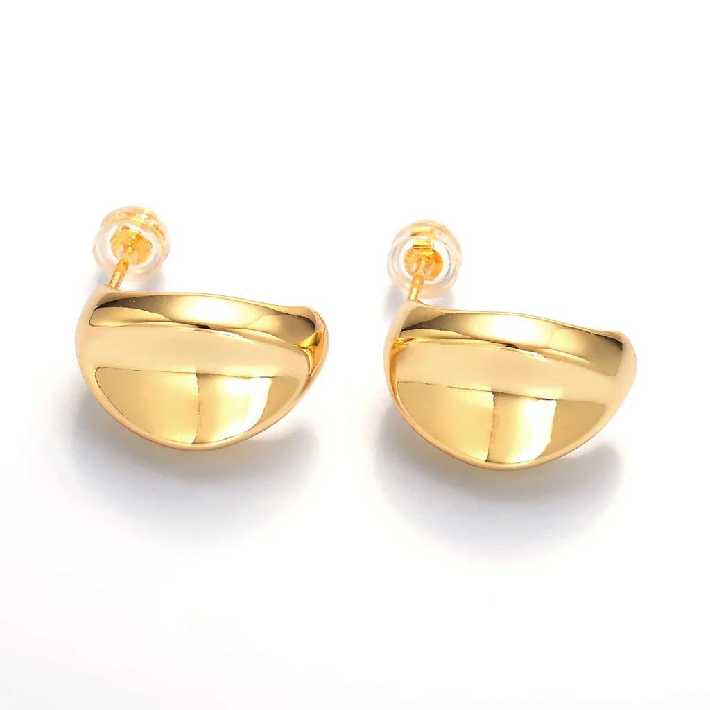 Gold 20mm Edged Dome C-Shaped Hoop Earrings