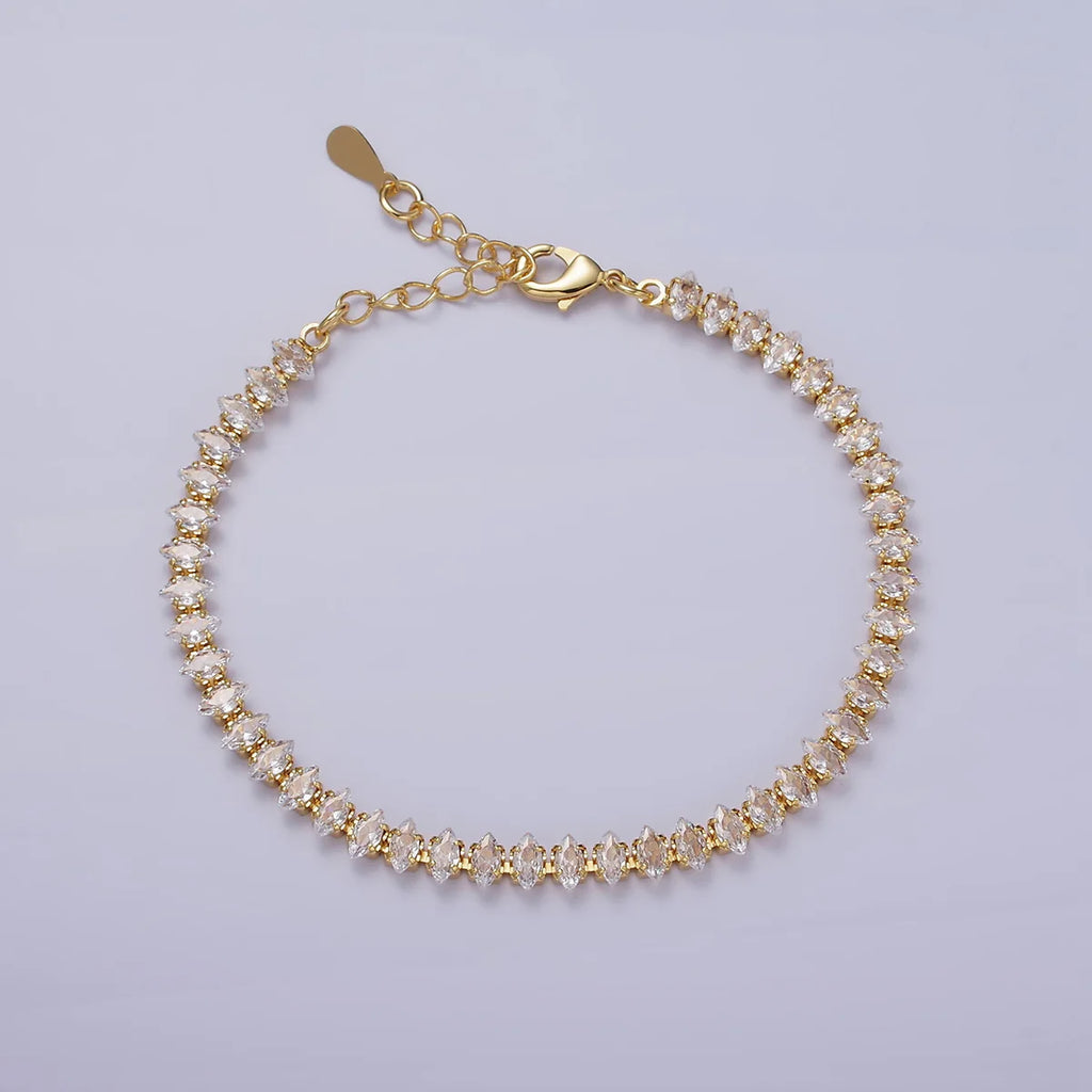 Gold 5mm Clear CZ Marquise Tennis 6.5 Inches with Extender