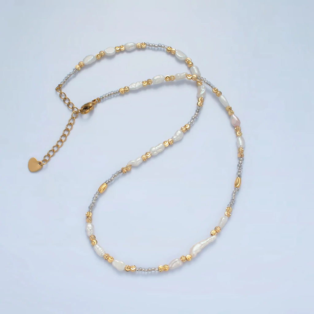 Handmade Bead Chain Necklace with Mother of Pearl 15.55 Inch with Extender