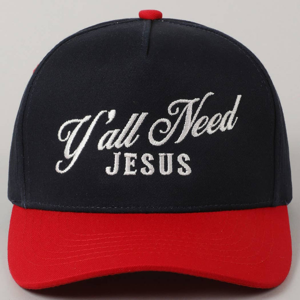 Y'all Need Jesus Lettering Embroidered Trucker Hat: Brown / ONE SIZE