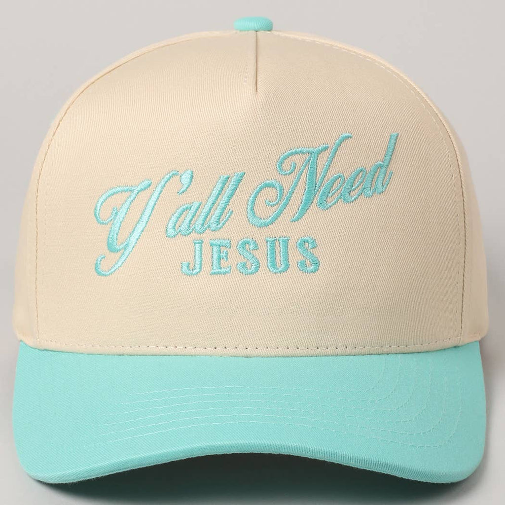 Y'all Need Jesus Lettering Embroidered Trucker Hat: Brown / ONE SIZE