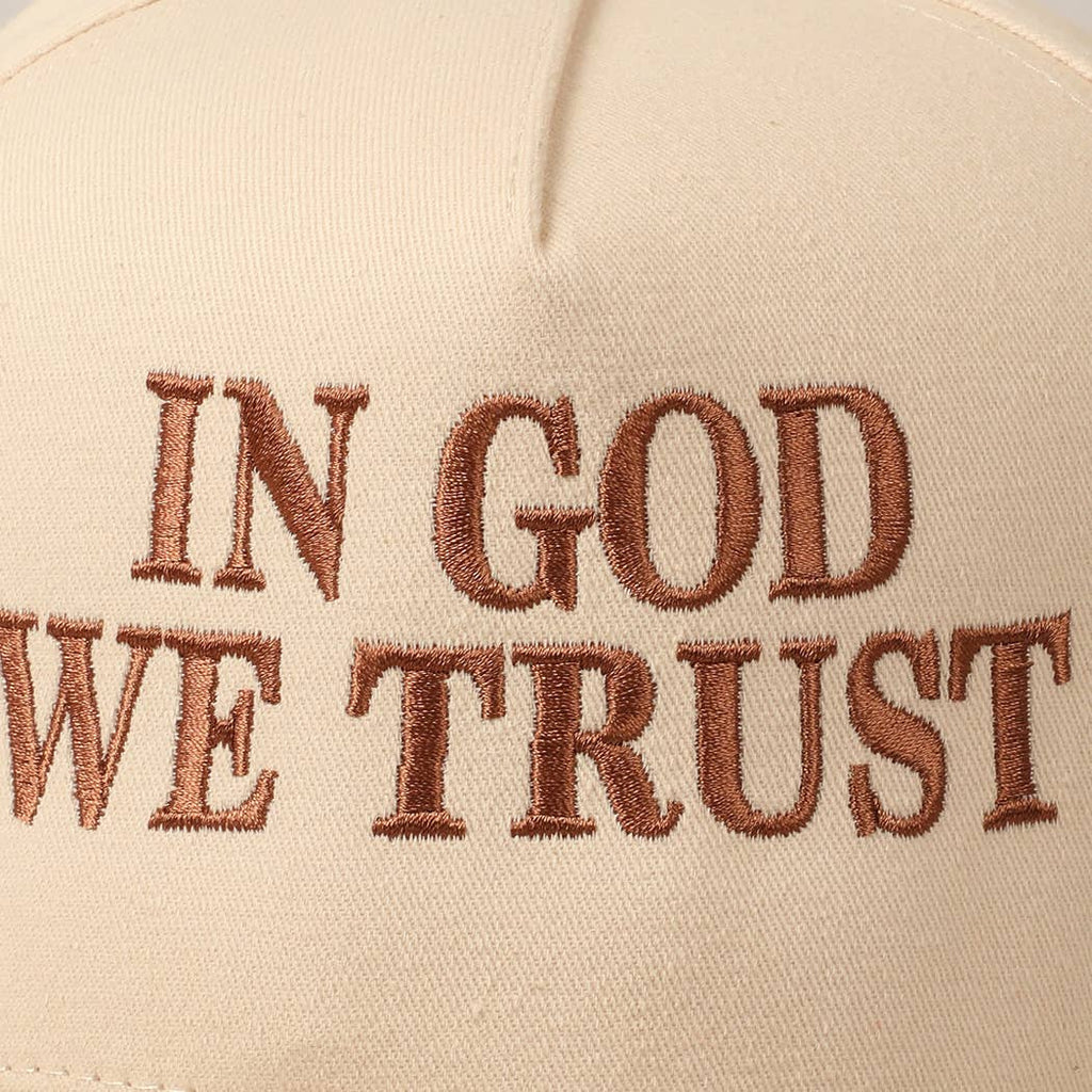 In God We Trust Embroidered Two-Tone Canvas Cap: Beige / ONE SIZE