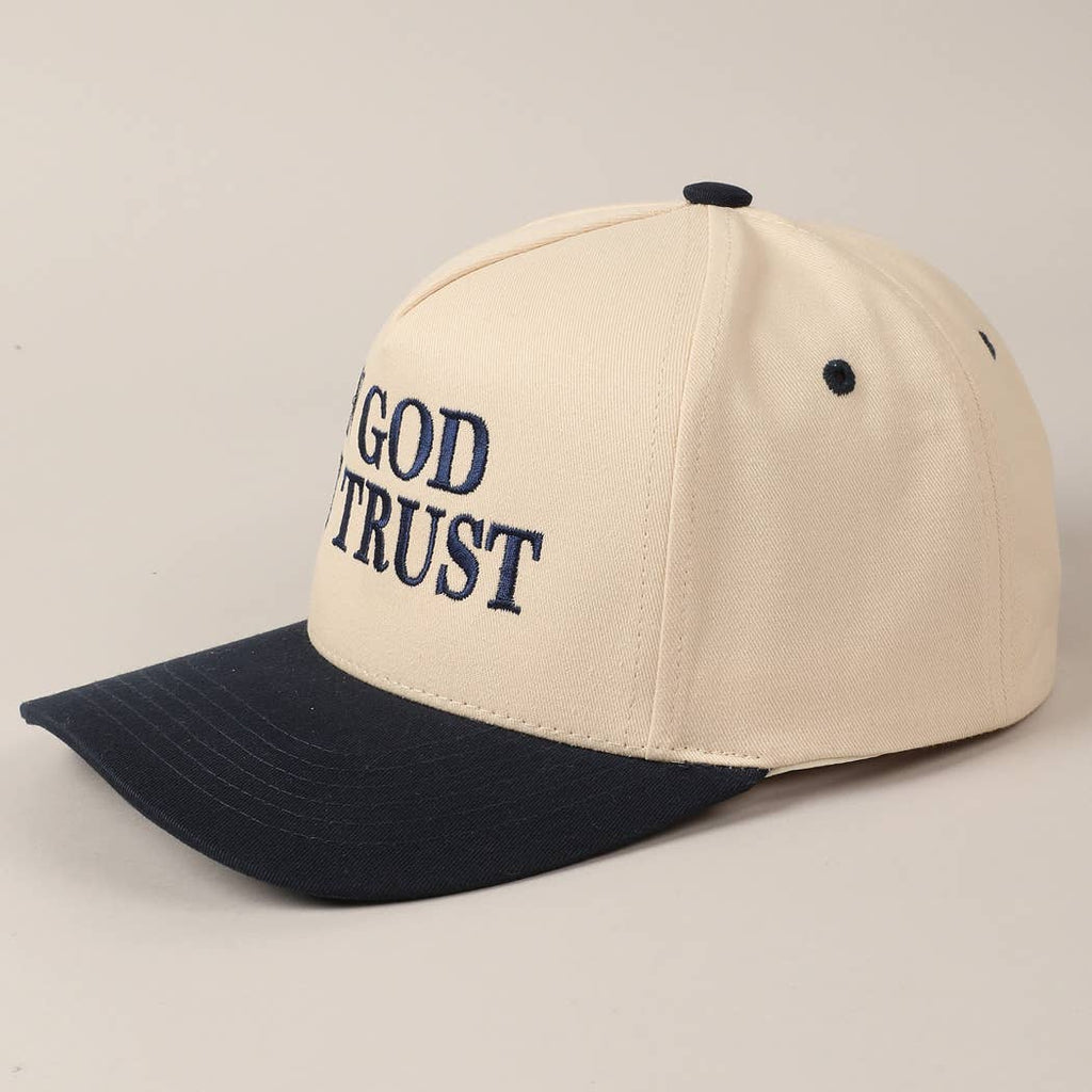 In God We Trust Embroidered Two-Tone Canvas Cap: Beige / ONE SIZE