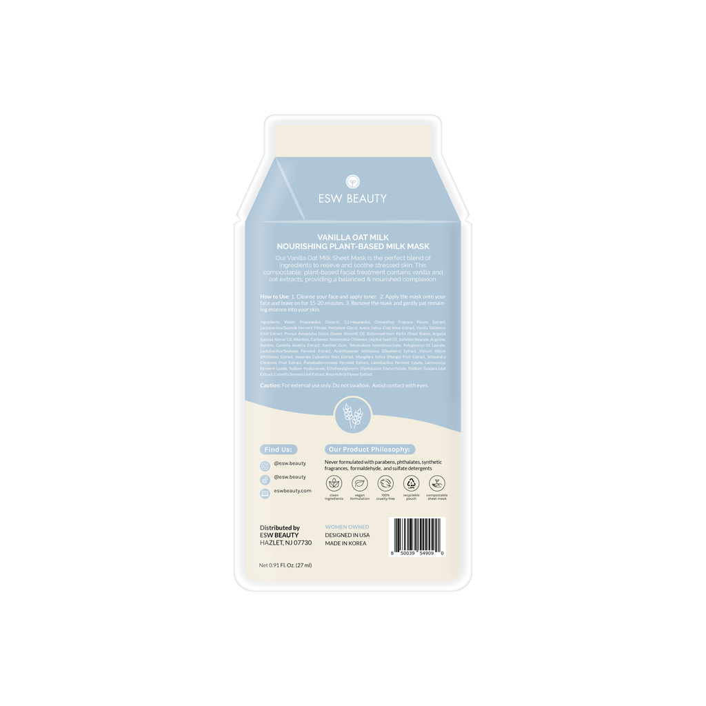 Vanilla Oat Milk Nourishing Plant-Based Milk Sheet Mask: With Peg Hole