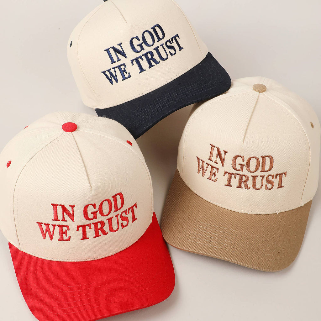 In God We Trust Embroidered Two-Tone Canvas Cap: Beige / ONE SIZE