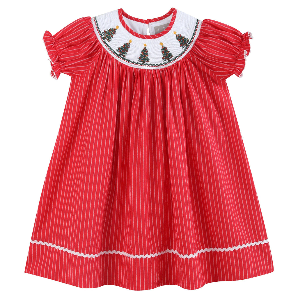 Red Christmas Tree Smocked Dress