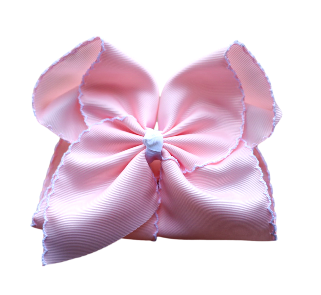 Light Pink Moon Stitch Hair Bow: Alligator Clip / 4 inch