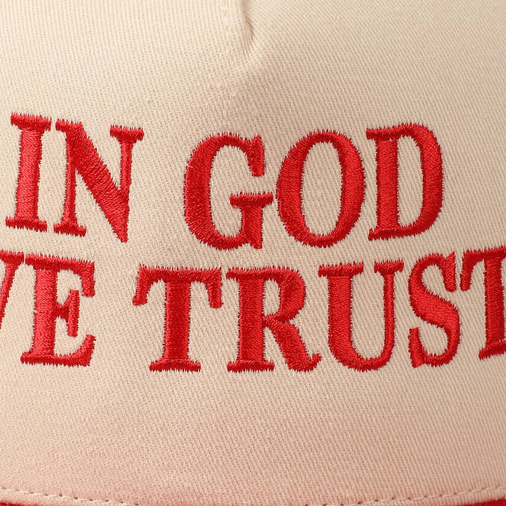 In God We Trust Embroidered Two-Tone Canvas Cap: Beige / ONE SIZE