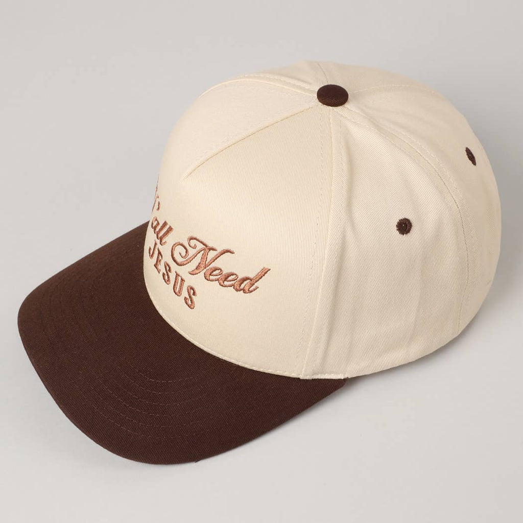 Y'all Need Jesus Lettering Embroidered Trucker Hat: Brown / ONE SIZE