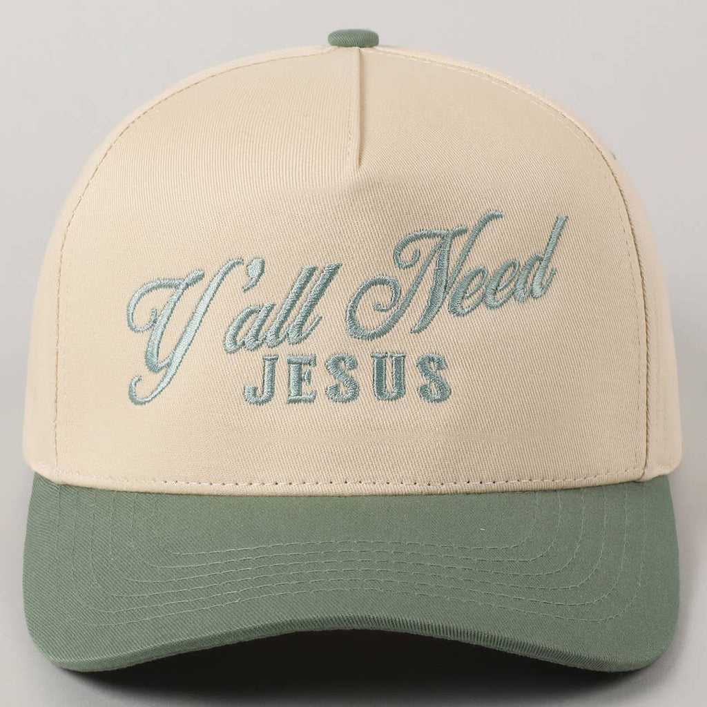 Y'all Need Jesus Lettering Embroidered Trucker Hat: Brown / ONE SIZE