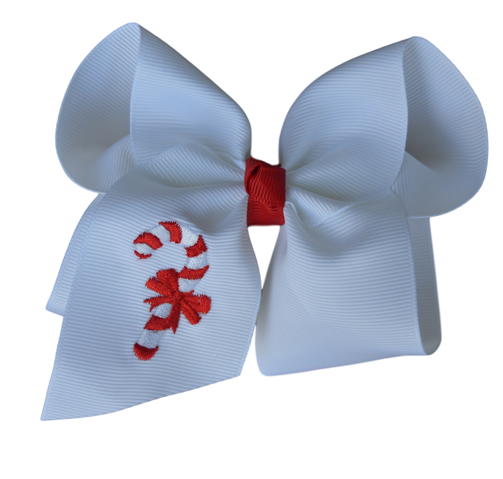 Candy Cane Embroidered Bow