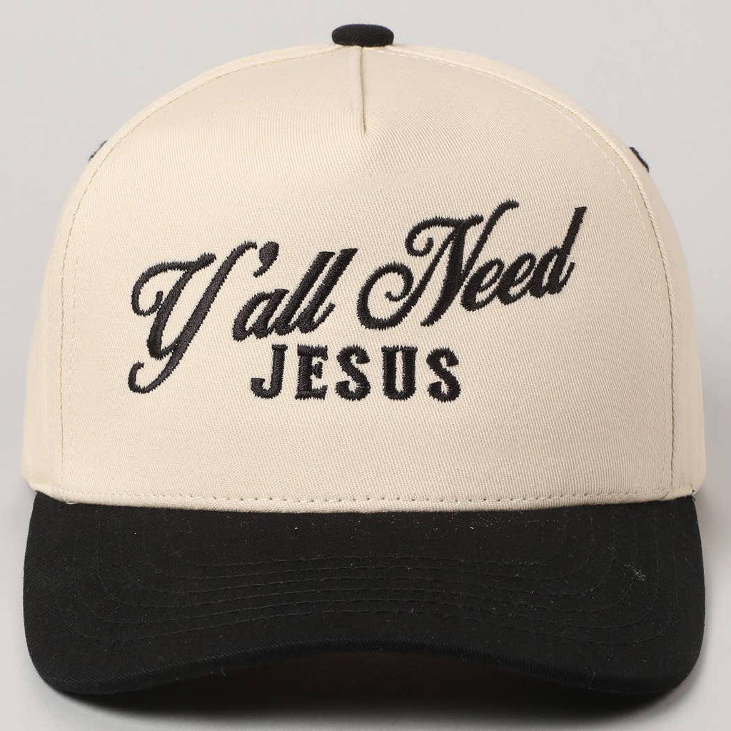 Y'all Need Jesus Lettering Embroidered Trucker Hat: Brown / ONE SIZE