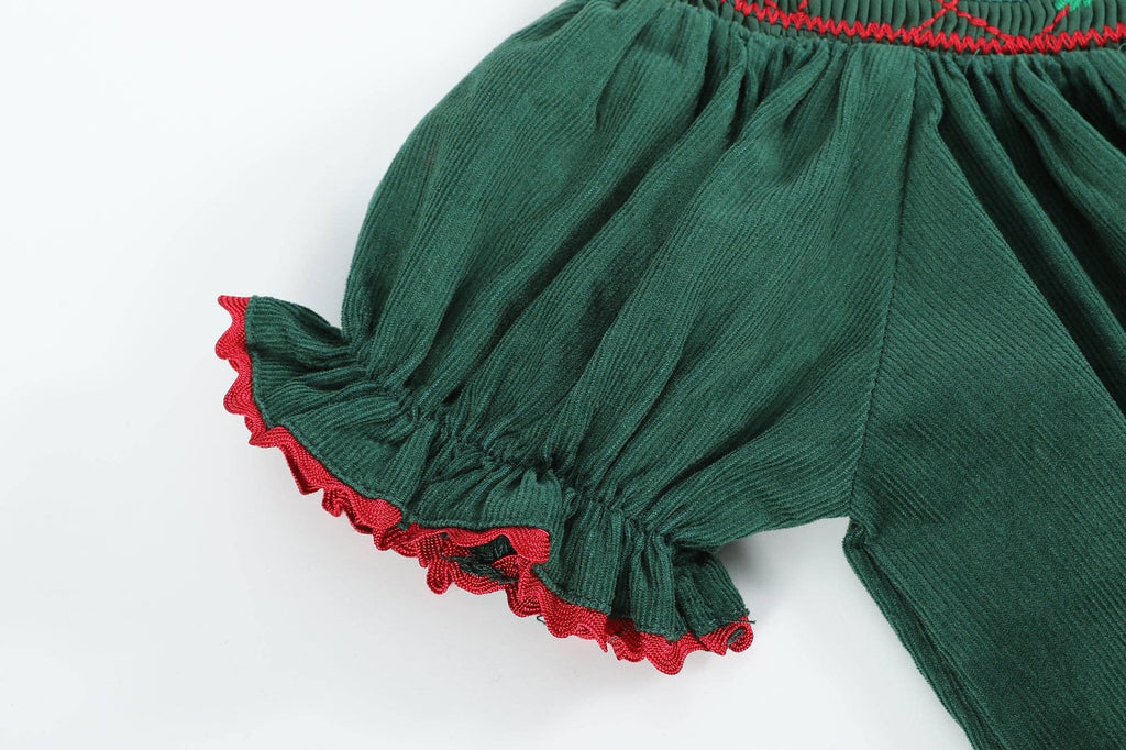 Green Christmas Mistletoe Smocked Dress