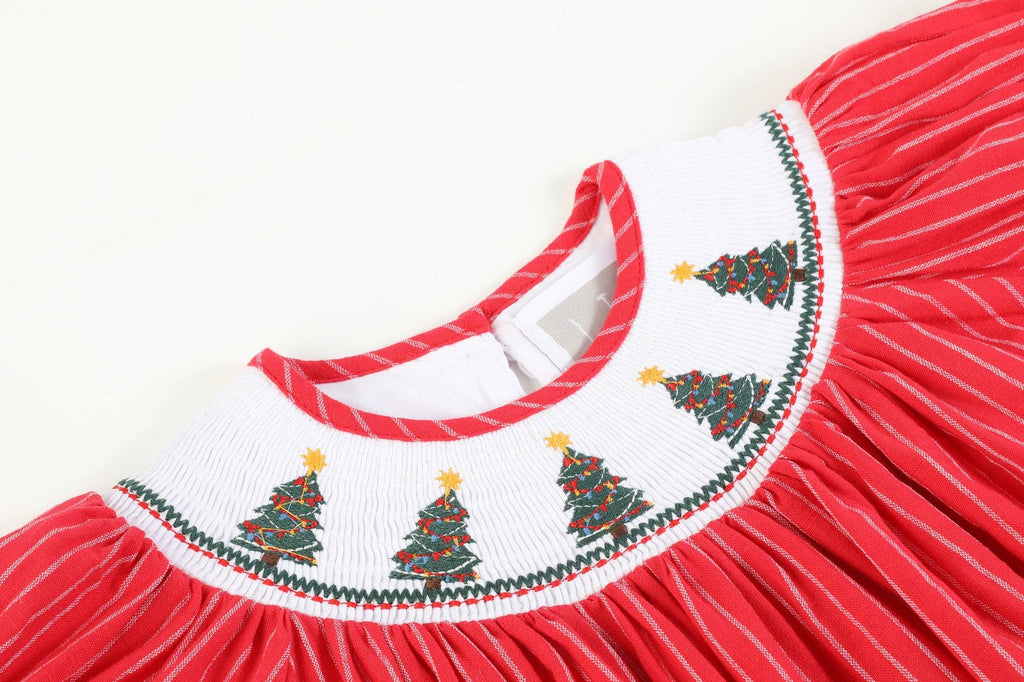 Red Christmas Tree Smocked Dress