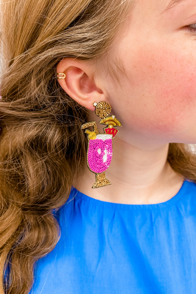 Sunset Sips Earrings- Pink